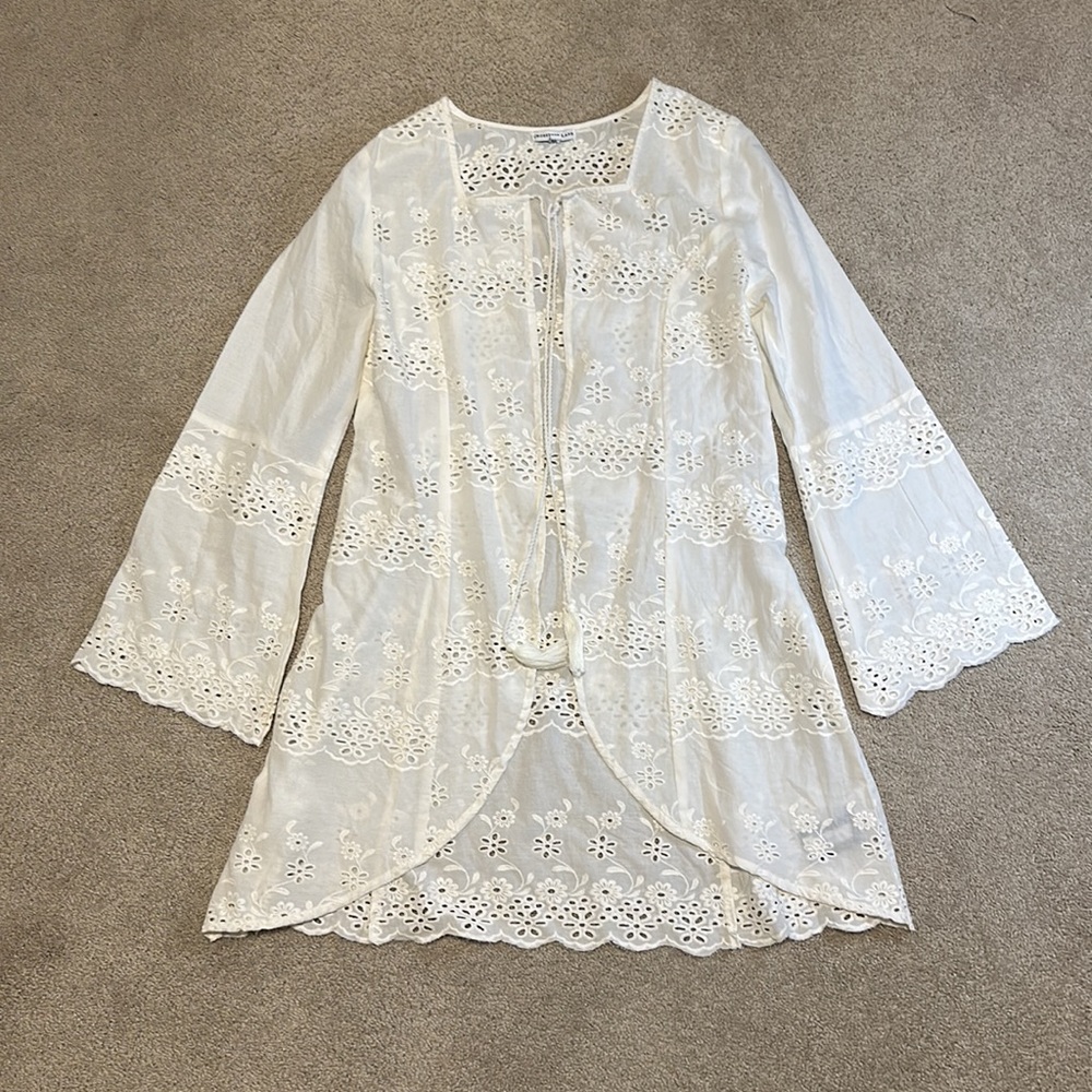 Crosstree Lane ivory embroidered bell sleeve cardigan L